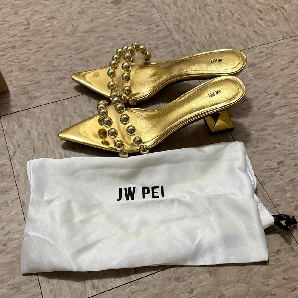 JW PEI Metallic Gold Heels with Beaded Strap - Picture 5 of 5